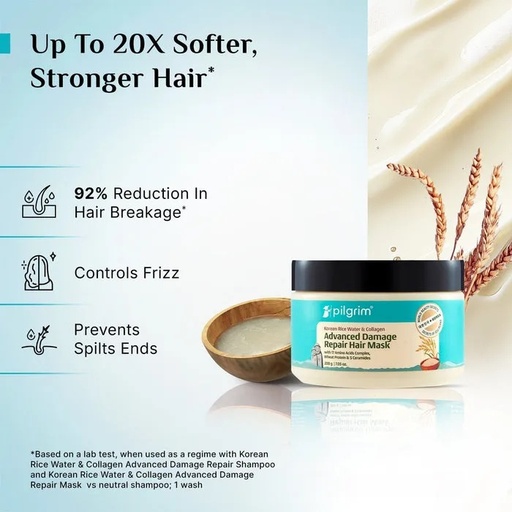 Pilgrim Korean Rice Water & Collagen Advanced Damage Repair Hair Mask ...