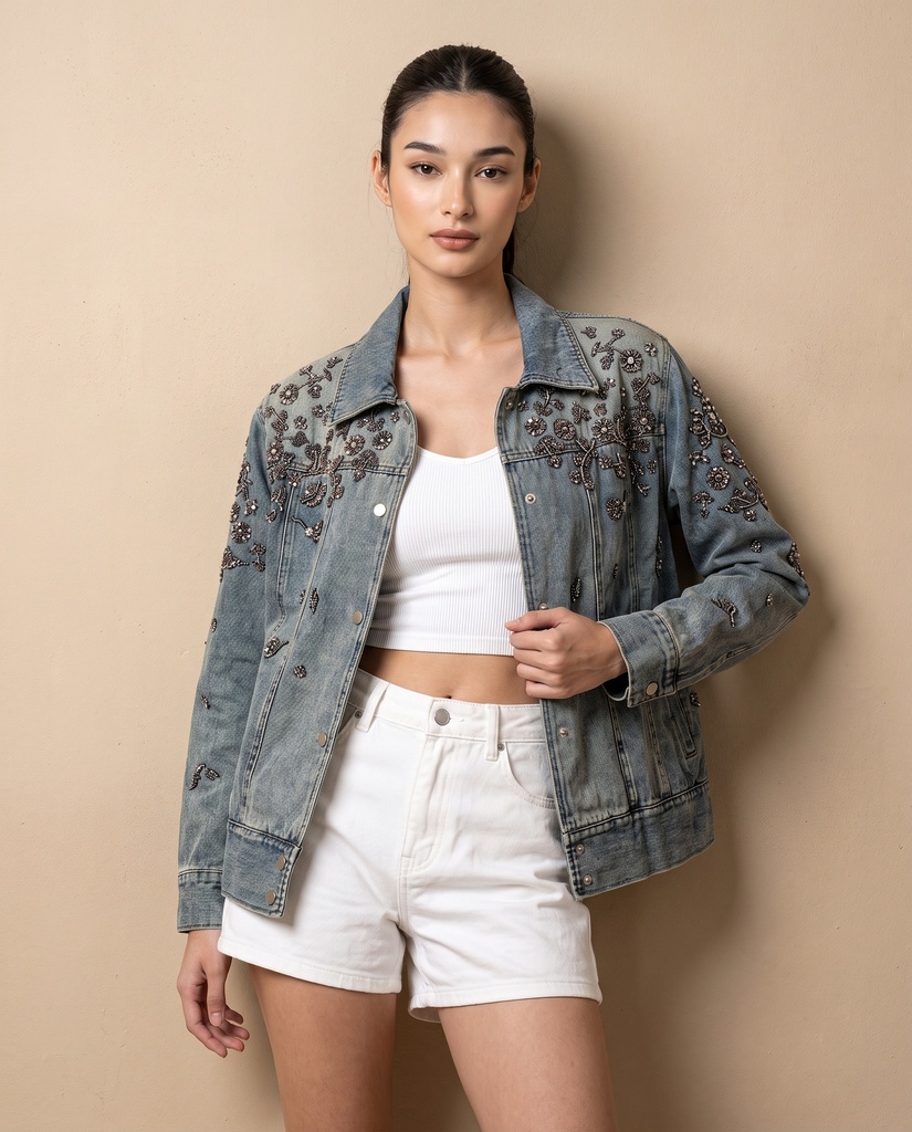 Salt Embroidered Denim Jacket / Blue (m) | Jeevee